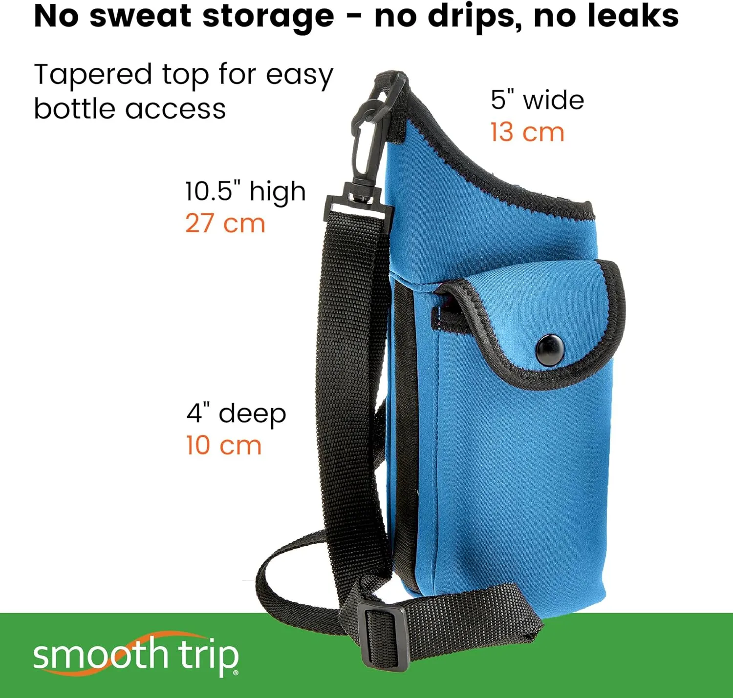 Smooth Trip AquaPockets Water Bottle Holder - Insulating Neoprene Sling Bag With Phone Pouch and Adjustable Strap for Walking and Hiking - Fits up to 32 oz. Bottles