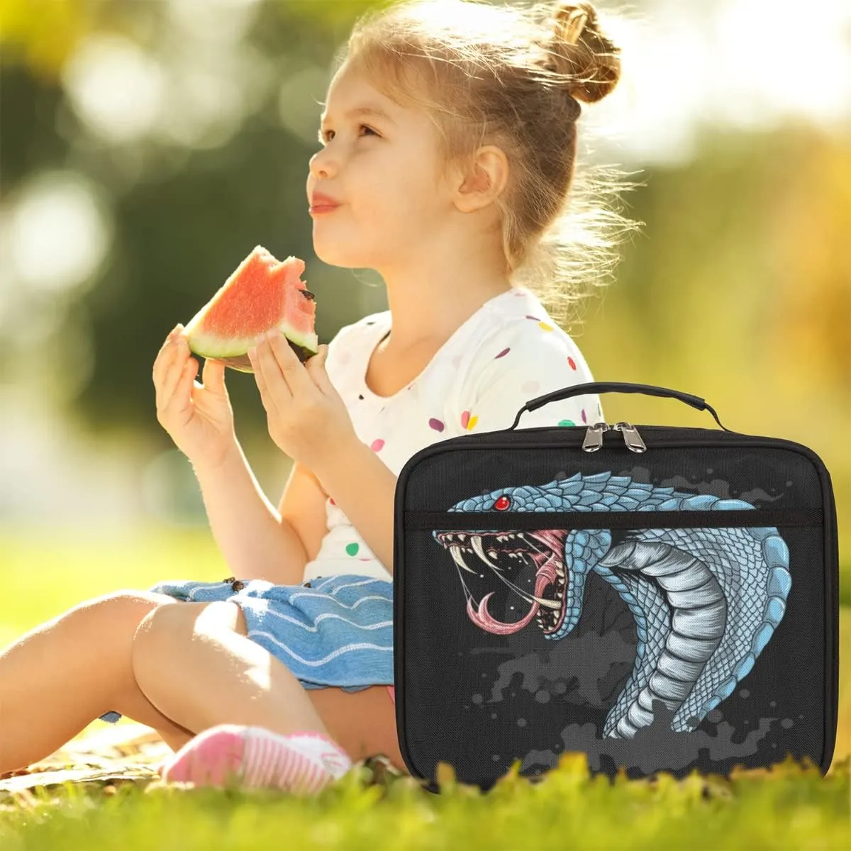 Snake Kids Lunch Box for Girls Boys Toddler Insulated Lunch Bags, Terrible Snake Mini Cooler Back to School Lunch Tote Bag Portable Thermal Meal Tote Kit Soft Bag