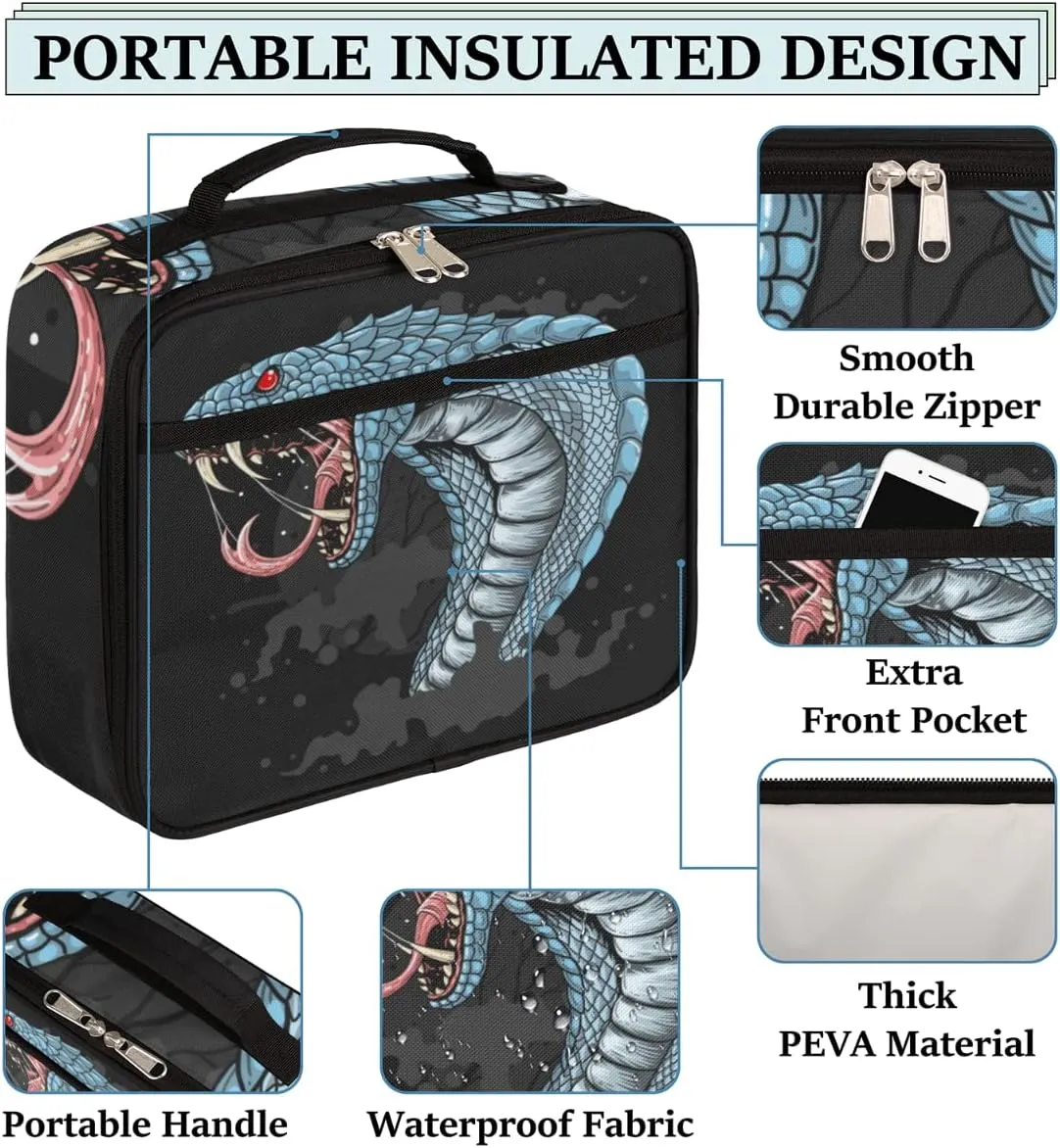 Snake Kids Lunch Box for Girls Boys Toddler Insulated Lunch Bags, Terrible Snake Mini Cooler Back to School Lunch Tote Bag Portable Thermal Meal Tote Kit Soft Bag