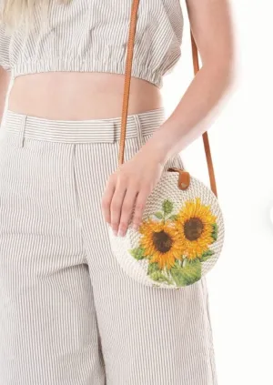 Sunflower white Round Sling Bag