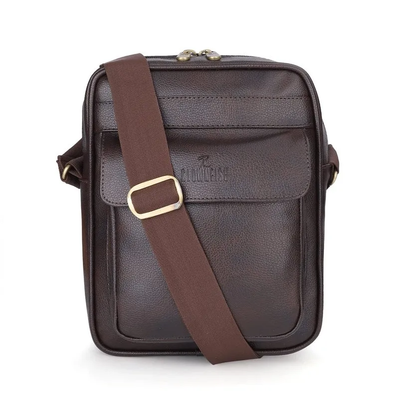 THE CLOWNFISH Della Series Faux Leather Messenger Bag - Adjustable Strap, Water Resistant | One Compartment | Dark Brown