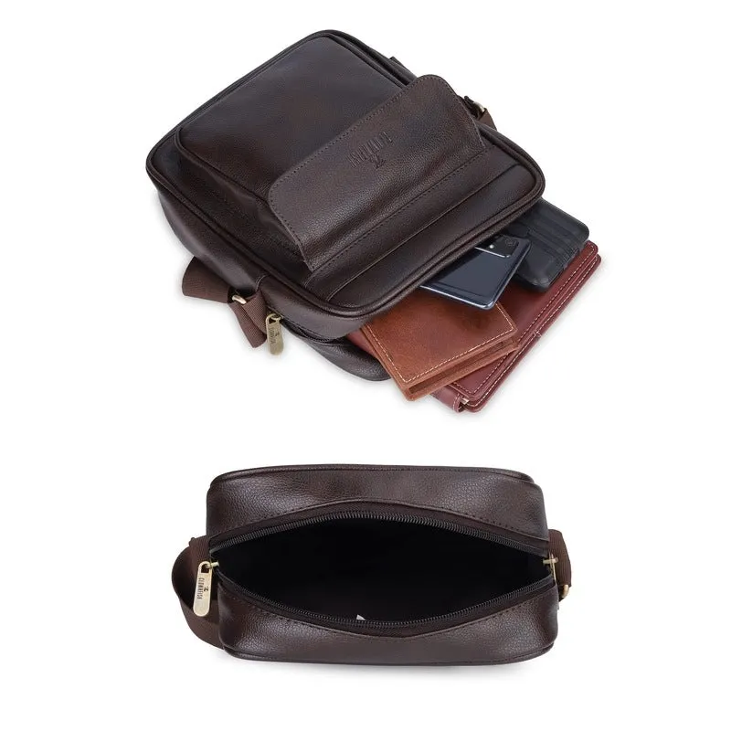 THE CLOWNFISH Della Series Faux Leather Messenger Bag - Adjustable Strap, Water Resistant | One Compartment | Dark Brown