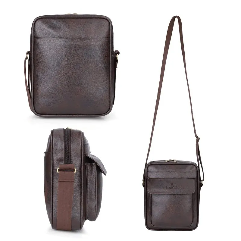 THE CLOWNFISH Della Series Faux Leather Messenger Bag - Adjustable Strap, Water Resistant | One Compartment | Dark Brown