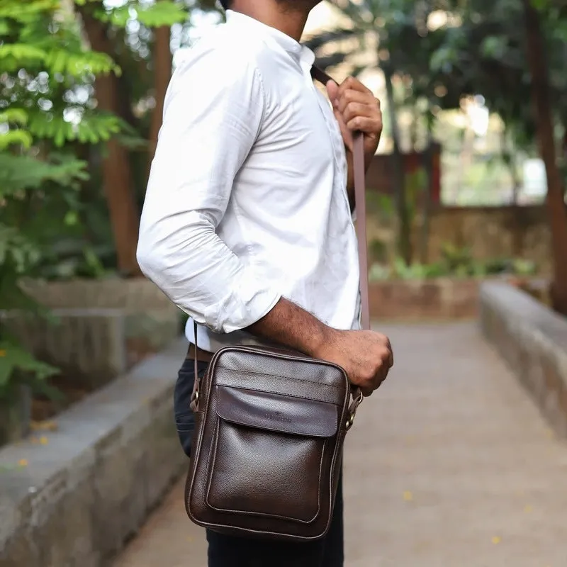 THE CLOWNFISH Della Series Faux Leather Messenger Bag - Adjustable Strap, Water Resistant | One Compartment | Dark Brown