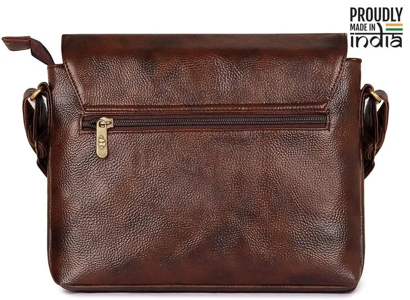 THE CLOWNFISH Eleganza Series Sling for Men & Women Melange Fabric & Faux leather Casual Unisex Single Shoulder Bag Crossbody Bag for College Girls Boys (Grey & Brown)