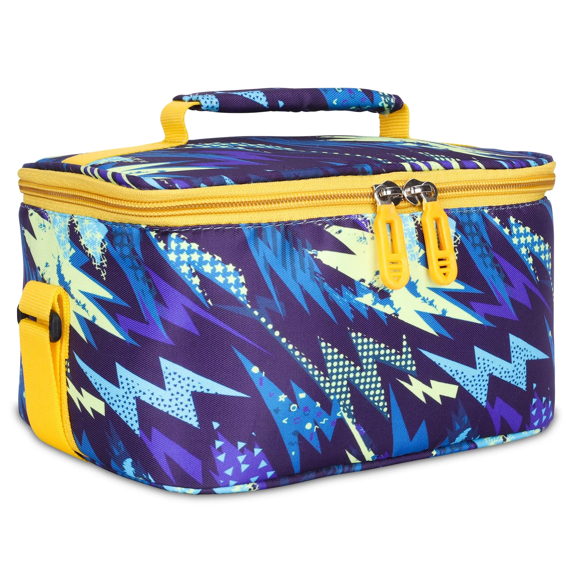 THE CLOWNFISH Snack Attack Series Polyester Printed Tiffin Carry Bag Lunch Bag Lunch Box Carrier Bag for School Picnic Travel Food Storage Bag (Blue)
