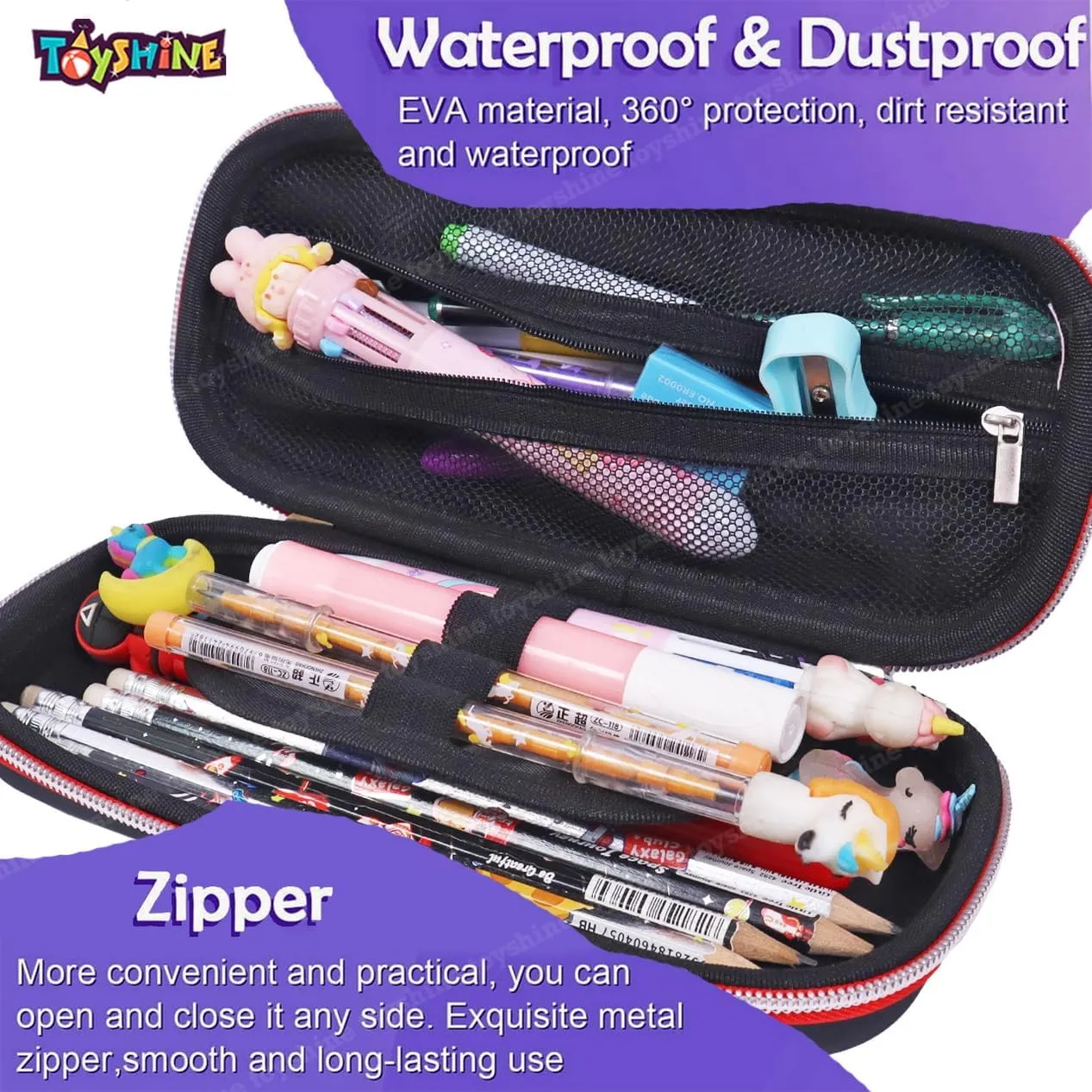 Toyshine Racing Car Design Hardtop Pencil Case Kids Large Capacity School Supply Organizer Students Stationery Box Girls Boys Pen Pouch - Blue
