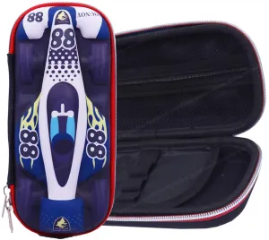 Toyshine Racing Car Design Hardtop Pencil Case Kids Large Capacity School Supply Organizer Students Stationery Box Girls Boys Pen Pouch - Blue