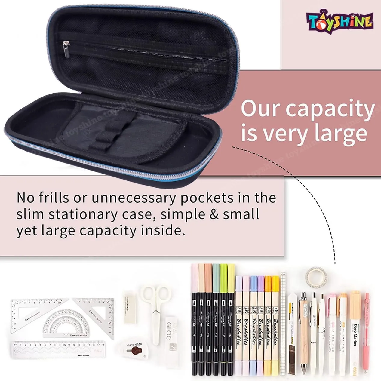 Toyshine Racing Car Design Hardtop Pencil Case Kids Large Capacity School Supply Organizer Students Stationery Box Girls Boys Pen Pouch - Blue