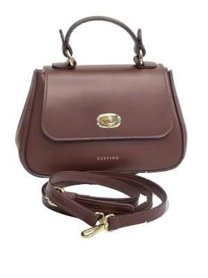 Tusting Handmade in England Brown Leather Mini Holly Crossbody Bag With Top Handle