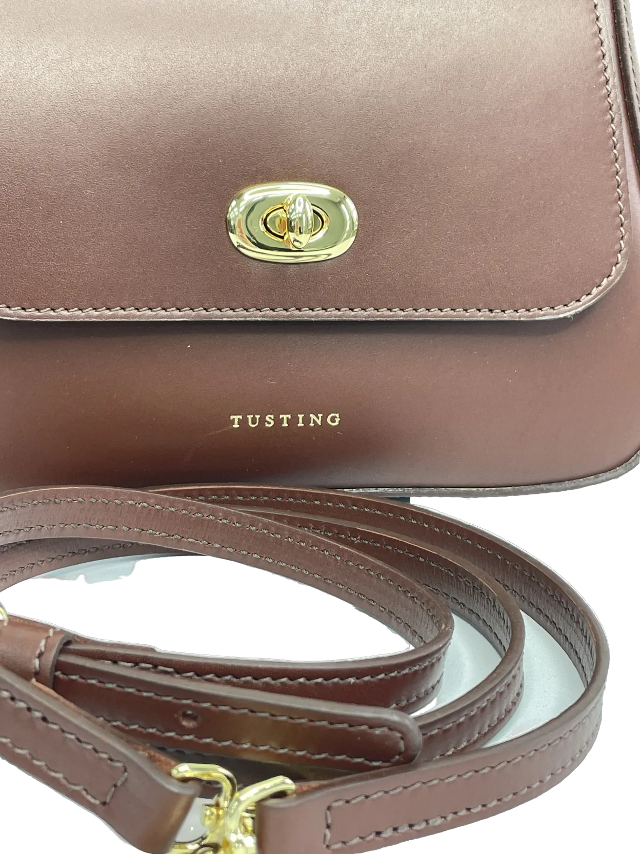 Tusting Handmade in England Brown Leather Mini Holly Crossbody Bag With Top Handle