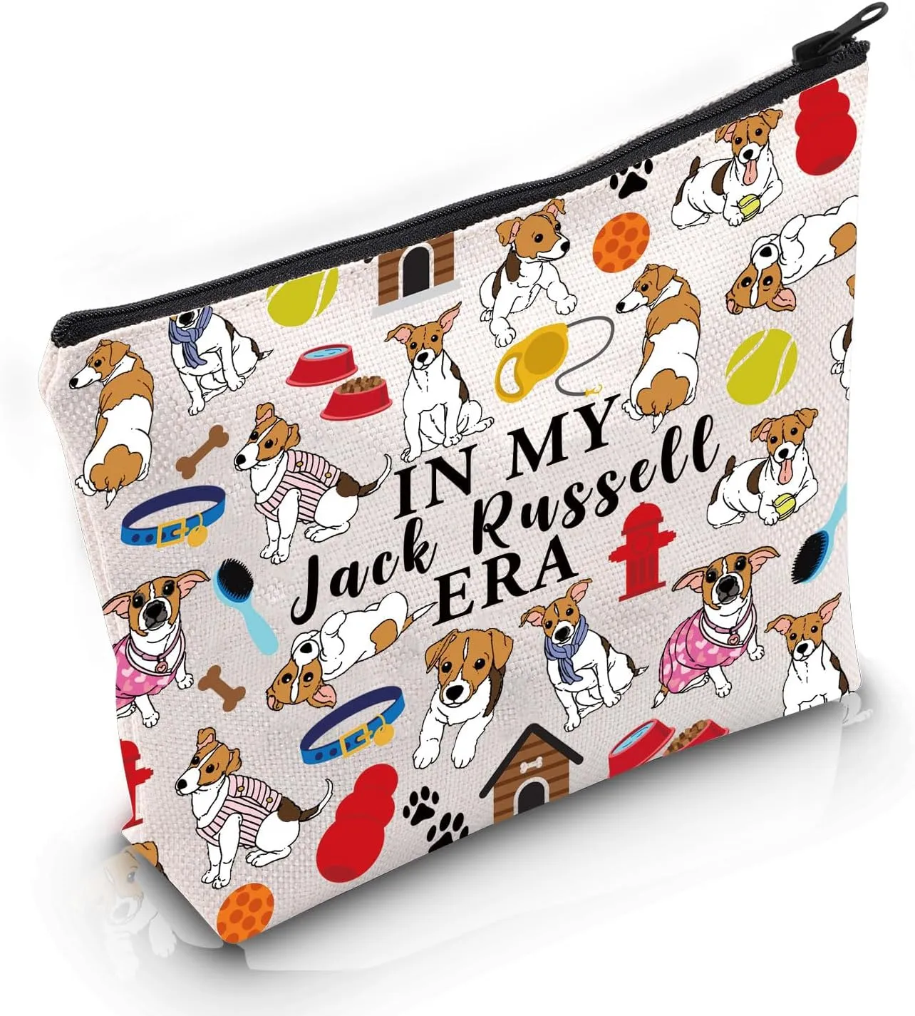 VAMSII Jack Russell Terrier Lover Gift Jack Russell Era Makeup Bag Jack Russell Owner Cosmetic Bag Jack Russell Terrier Merch (Jack Russell Era M)