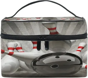Vintage Bowling Balls Beauty Cosmetic with Zipper Brush Portable Storage Bag, Fashion printing Toiletry, Durable Travel Organizer Tote for Unisex Gifts