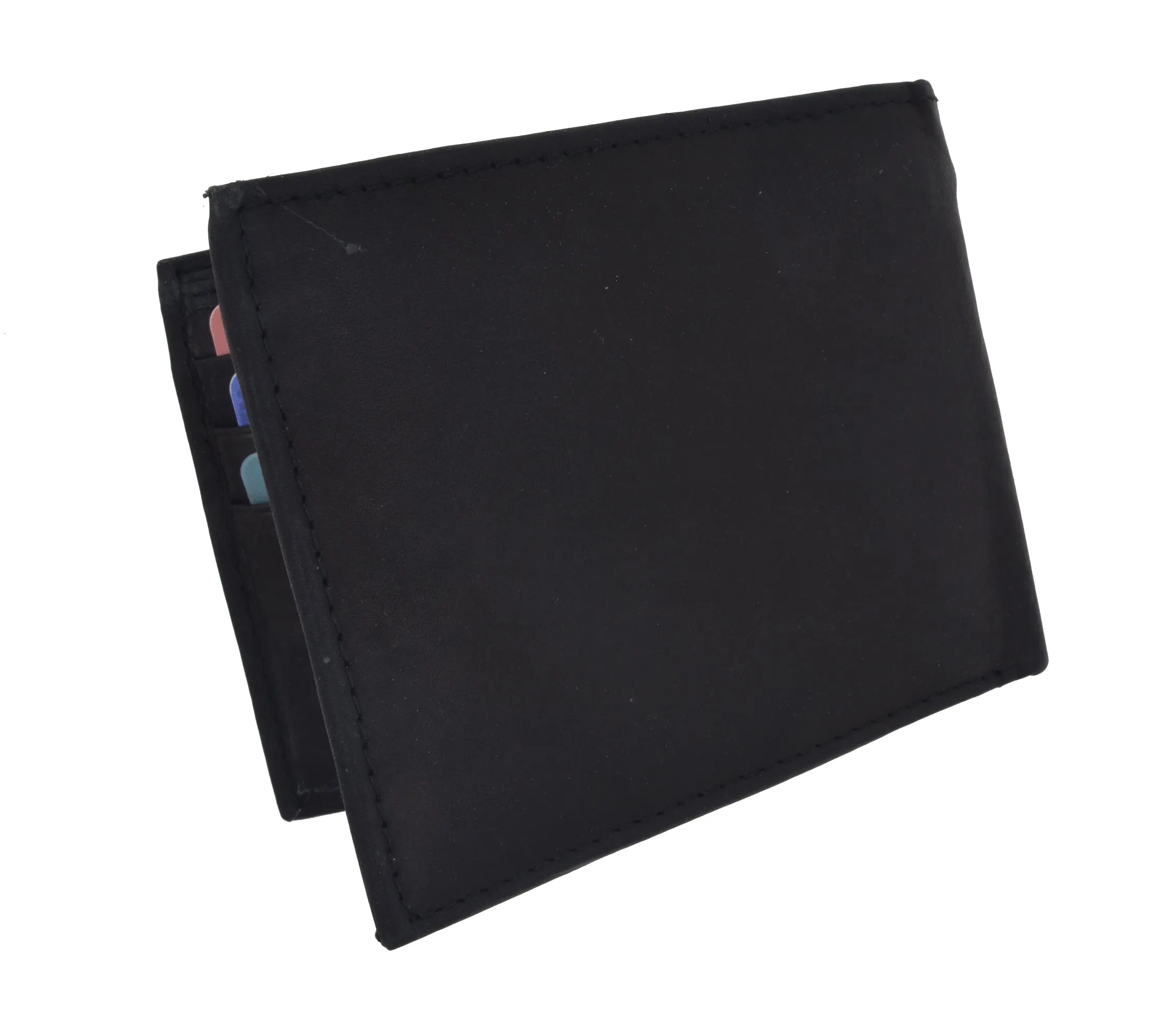 WALLET ULTRA SLIM THIN CREDIT CARD ID MONEY BLACK NEW GENUINE LEATHER