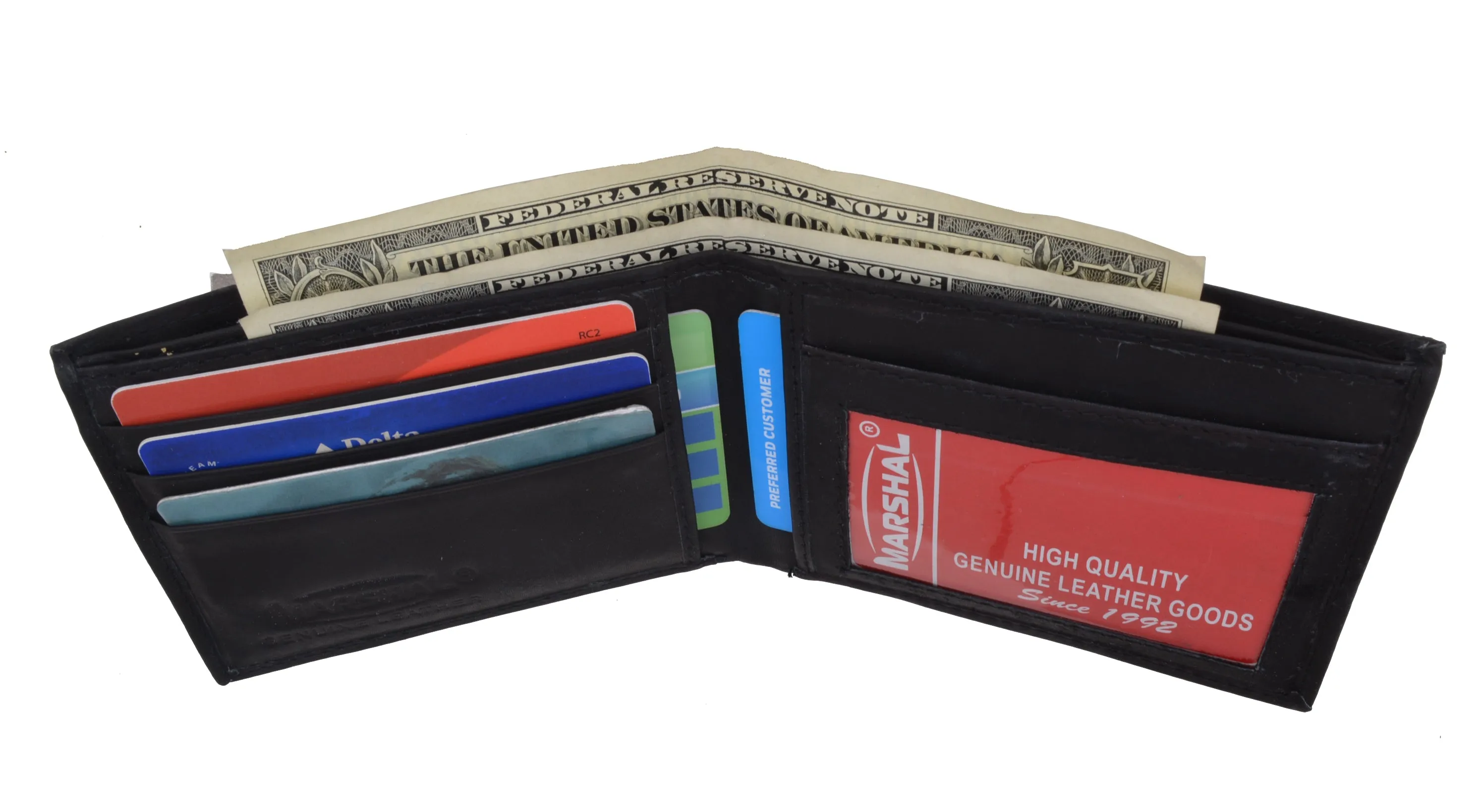 WALLET ULTRA SLIM THIN CREDIT CARD ID MONEY BLACK NEW GENUINE LEATHER