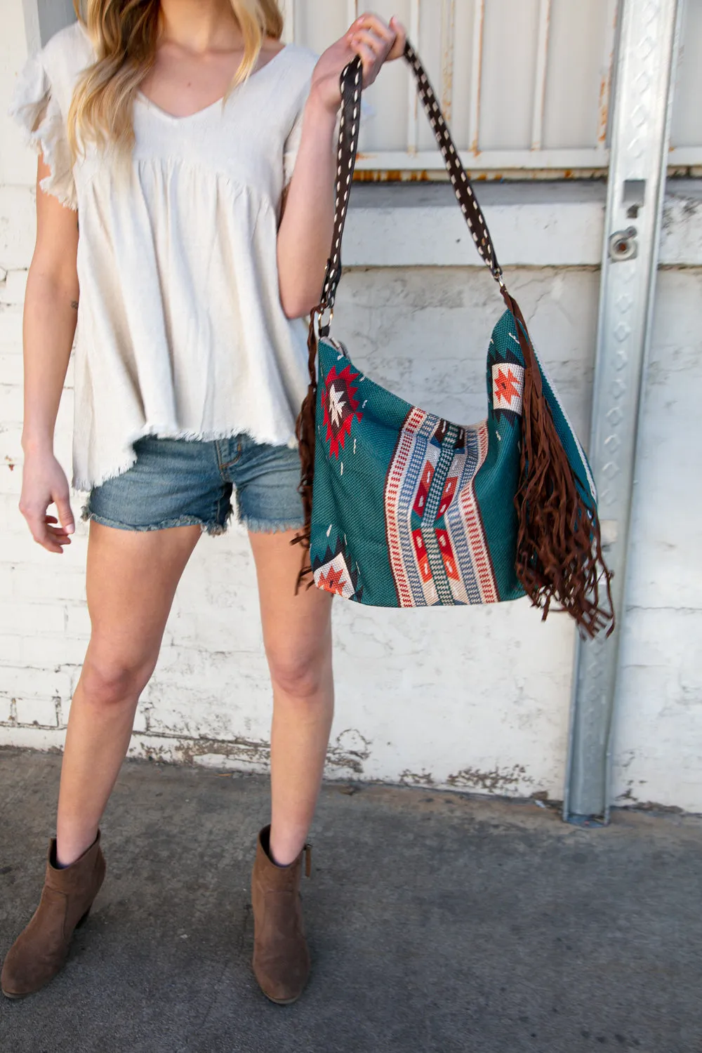 Weekender Sapphire Aztec Tweed Tassel Strap Tote (dropship)