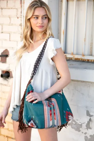 Weekender Sapphire Aztec Tweed Tassel Strap Tote (dropship)