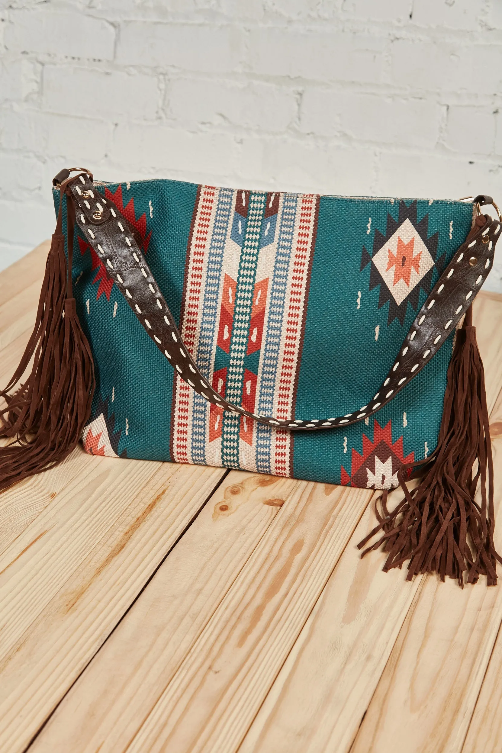 Weekender Sapphire Aztec Tweed Tassel Strap Tote (dropship)