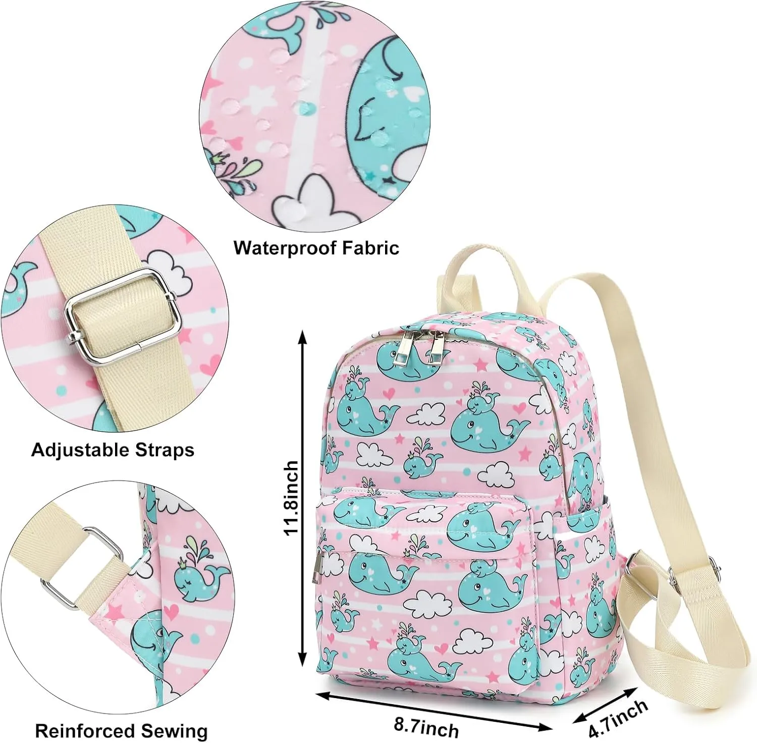 Whale Mini Backpack for Women Girls, Small Backpack Purse for Teens Kids School Travel