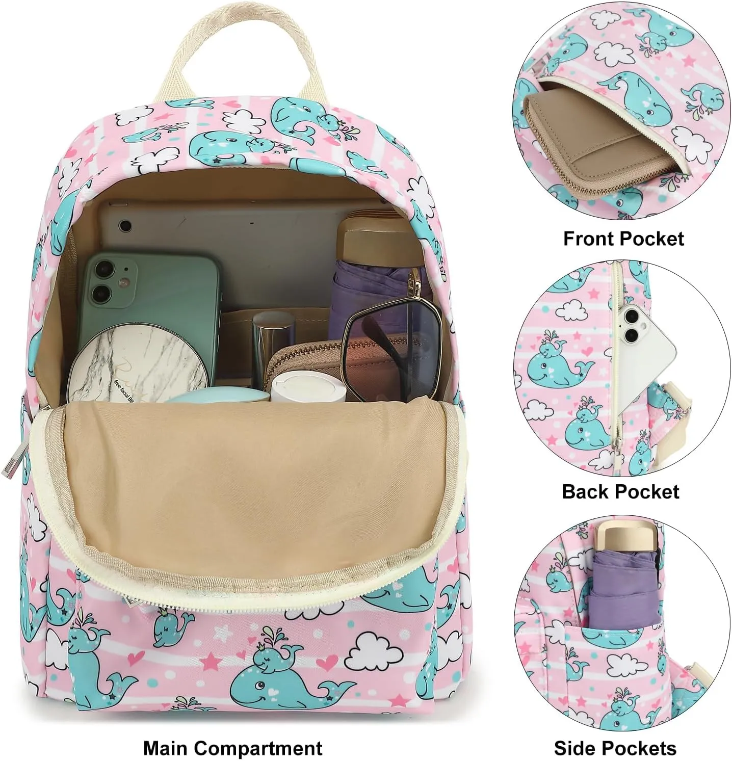 Whale Mini Backpack for Women Girls, Small Backpack Purse for Teens Kids School Travel