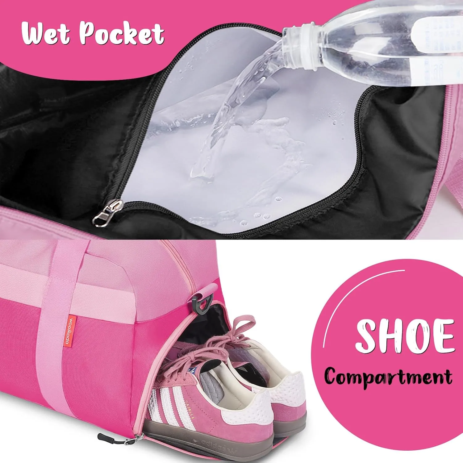 WOOMADA Kids Duffle Bag for Boys or Girls, Kids Overnight Bag with Shoe CompartmentWet Pocket, Ideal for School Practice, Sports, Travel(pink)