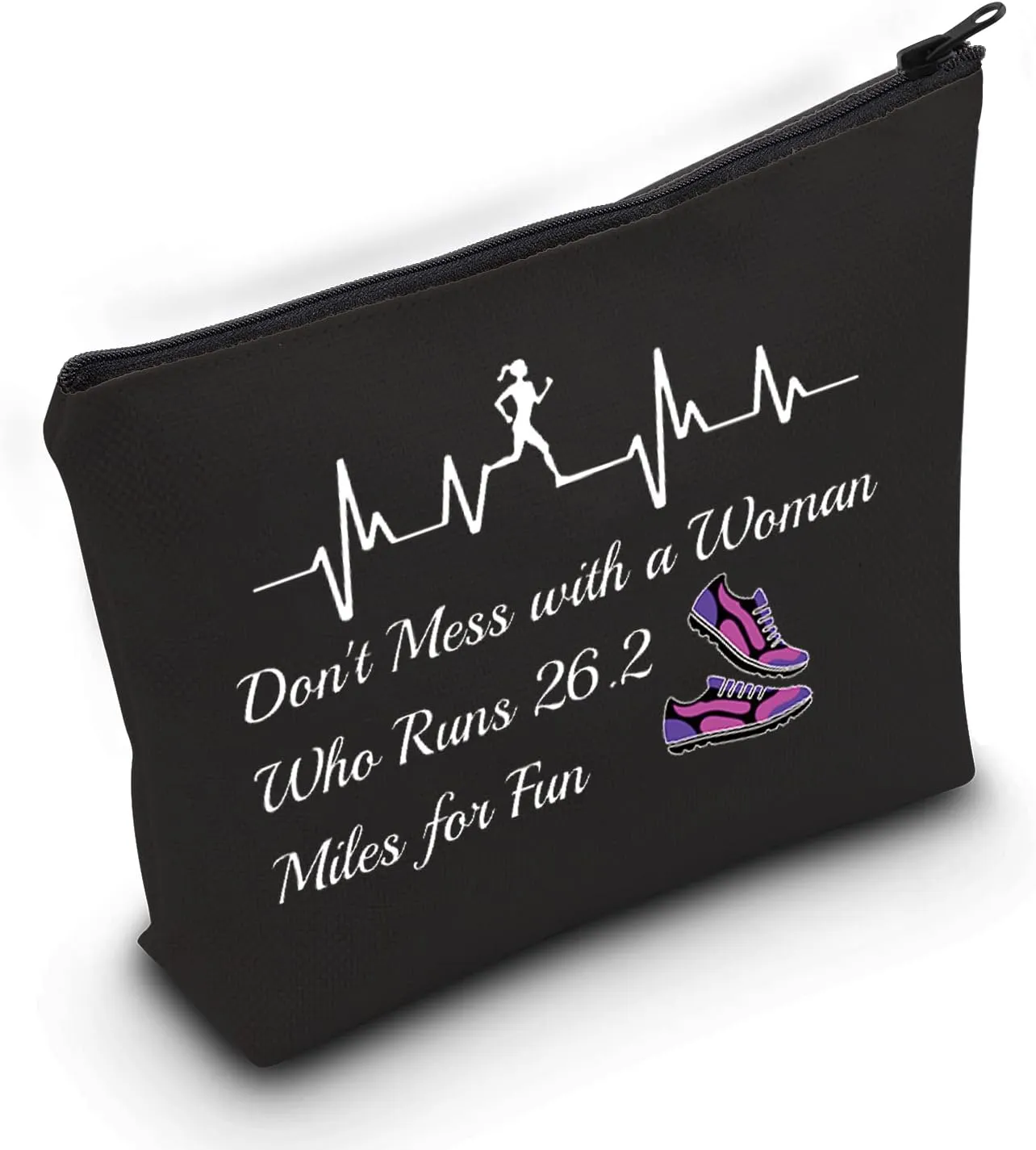 ZJXHPO Running Woman Marathon Cosmetic Bag Don't Mess With A Woman Who Runs 26.2 Miles For Fun Makeup Bag With Zipper Runner Gift (BL 26.2 Miles)