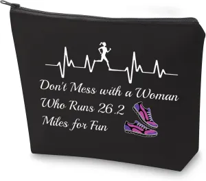 ZJXHPO Running Woman Marathon Cosmetic Bag Don't Mess With A Woman Who Runs 26.2 Miles For Fun Makeup Bag With Zipper Runner Gift (BL 26.2 Miles)